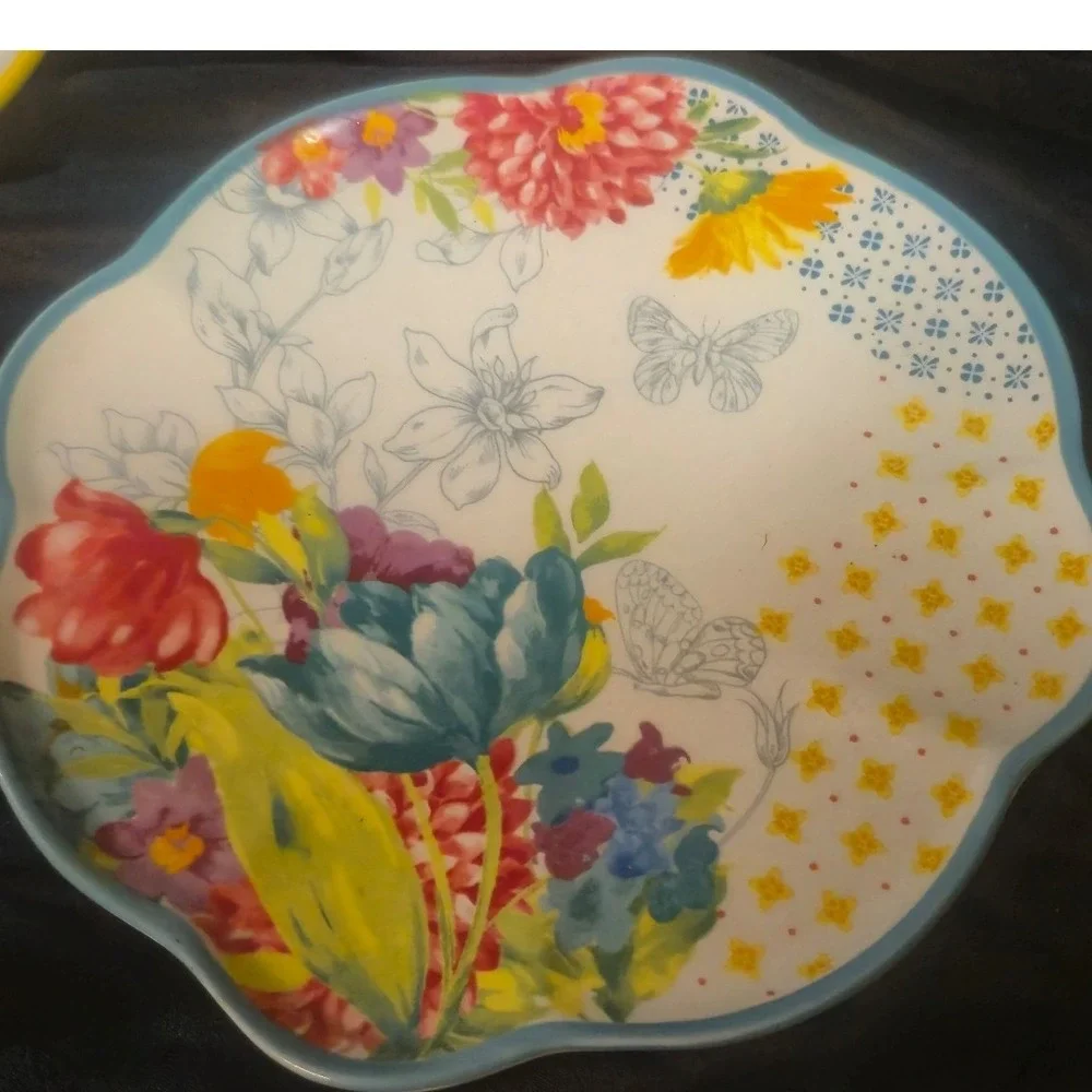 Pioneer Woman Floral Stoneware Appetizer Plates Set of 4 Scalloped 6.5 Inch